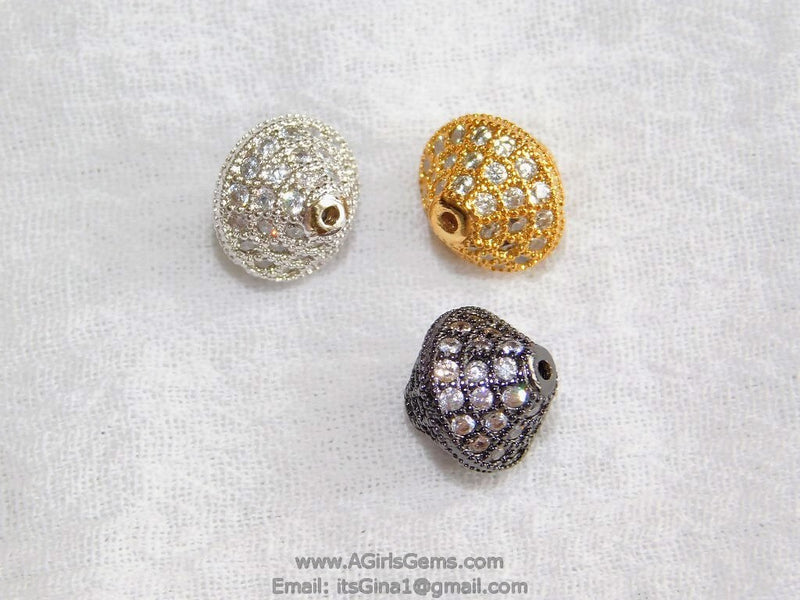 CZ Micro Pave Oval Bicone Beads, 10 mm Cubic Zirconia Spacers Beads 