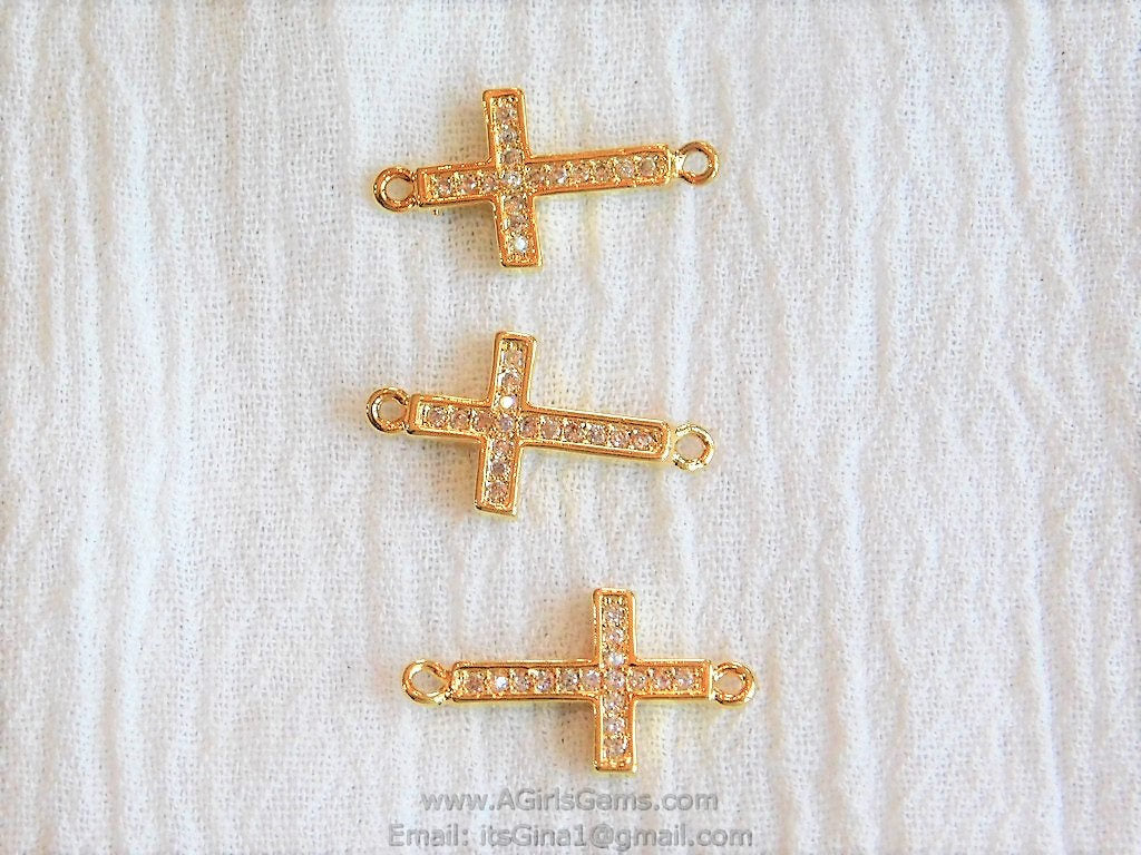 CZ Micro Pave Cross Connector, Cross Links for Bracelet or Necklace, Gold Silver Black Clear Cubic Zirconia