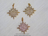 CZ Pave Star Charms, Gold Starburst Pendants Diamond Pave Sun Moon Pendants #10, Rose