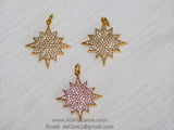 CZ Pave Star Charms, Gold Starburst Pendants Diamond Pave Sun Moon Pendants #10, Rose