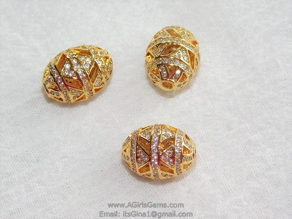 CZ Micro Pave Oval Beads, 5 pc Egg Filigree Spacers Rose, Gold, Silver, Black 10 x 14, 12 x 18, 16 x 23 mm - A Girls Gems