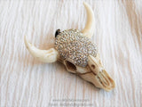 Micro Pave CZ Bone Cow Skull Pendant, Boho Cubic Zirconia Longhorn CW #24, White Ox Bone Skull