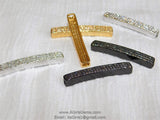 CZ Micro Pave Bracelet Bar Connectors, Large Hole Charm Bars, Rose, Silver, Gold, Black Jewelry Findings - A Girls Gems