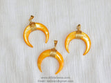 Double Horn Pendant, Crescent Moon Charms, Yellow Shell Medium Pendant/40 mm Gold Wire - Boho Tribal Pendant DIY Jewelry Supplies