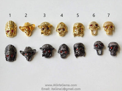 CZ Micro Pave Skull Head Beads, Bracelet Beads - A Girls Gems