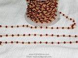 22k Gold Plated Ruby Red Rosary Chain, Cranberry Red 4 mm Chains CH #427, Red Jewelry Making