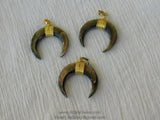 Crescent Moon Charms, Double Horn Pendant, Black Medium Natural Shell