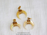 Crescent Moon Charms, Soft Yellow Natural Shell Mini Double Horn Charms, 20 mm Gold Wire Horn Boho Pendant DIY Jewelry
