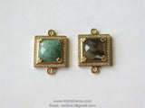 CZ Labradorite Connector, Square Amazonite Links #504, Gold and Silver Plated Oval Connectors