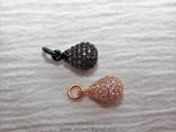 Oval Egg Charm Pendants, CZ Micro Pave Gunmetal Black Rhodium Plated CZ Drop Dangle Charms Beads, 8 x 13 mm Teardrop Charm Dangles
