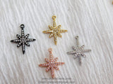 Gold Star Charms, CZ Micro Pave Small Silver Dainty Starburst Charms #42