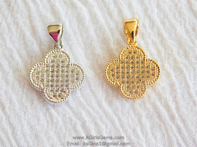 CZ Clover Quatrefoil Charm, Micro Pave Gold or Silver Cross Shape Charms #153, for Earrings, Bracelet, Necklace - A Girls Gems
