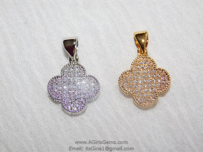 CZ Clover Quatrefoil Charm, Micro Pave Gold or Silver Cross Shape Charms #153, for Earrings, Bracelet, Necklace - A Girls Gems