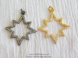 Rose Gold Star Charm Pendants, CZ Micro Pave Large CZ Charms #204, Silver or Black 42 x 45 mm Star