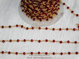22k Gold Plated Ruby Red Rosary Chain, Cranberry Red 4 mm Chains CH #427, Red Jewelry Making