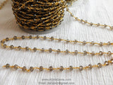 Smoky Grey Rosary Chain 6 mm Crystal 22k Gold Plated Chain for Boho Jewelry Chains Glass Beaded Rosary Roll Bulk Wholesale/By The Foot - A Girls Gems