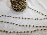 Pyrite Rosary Chain, 6 mm Natural Faceted Pyrite Bead CH #503, Quality 22 K Gold Plated Wire Wrapped Chains