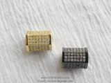 CZ Micro Pave Hexagon Tube Beads, 10 x 13 mm CZ Micro Pave 18 K Rose Gold/Gold and Black Pave CZ, Large Hole Beads, Men's Jewelry Beads