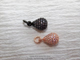 Oval Egg Charm Pendants, CZ Micro Pave Gunmetal Black Rhodium Plated CZ Drop Dangle Charms Beads, 8 x 13 mm Teardrop Charm Dangles