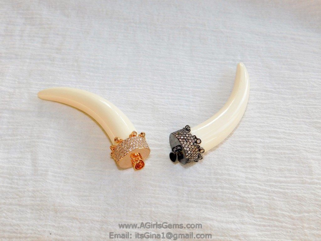 CZ Micro Paved Horn Pendant with CZ Dangles, Tusk Charms Boho Findings, Gold - A Girls Gems