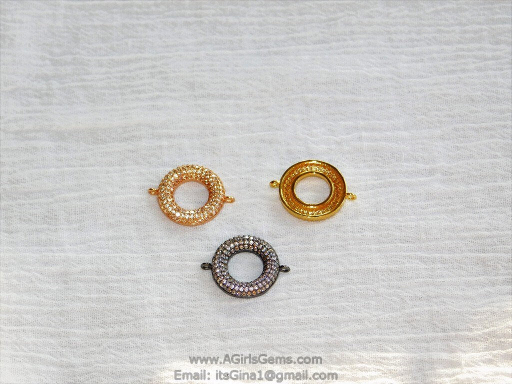 Round Donut Connectors, CZ Micro Pave Round Hole 2 Loops, 16 x 20 mm