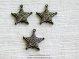 Black CZ Pave Star Pendant, Cubic Zirconia Starburst Connector Charms, Gold, Rose, Silver 2 Loops