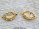 CZ Micro Pave White Pearl Connectors, Mother of Pearl Gold Links for Bracelets, 14 x 24 mm Gold Eye Necklace Connectors