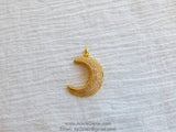 CZ Gold Plated Clear CZ  Moon Pave Bead Half Moon Quarter Moon Pendant Cubic Zirconia Pendant DIY Necklace - A Girls Gems