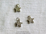 Star Charms, 3 pcs Cz Micro Pave Star Charm Drops Bead Dangles #60, Cubic Zirconia Rose Gold Plated Small Mini Stars