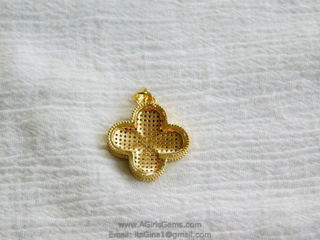 CZ Large Clover Cross Pendant Micro Pave Clover Quatrefoil Charm Clear Gold Plated for Earrings Necklace AGGSM161 - A Girls Gems