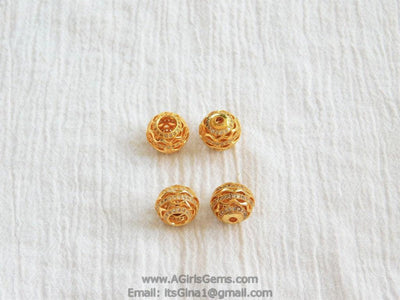 10 mm Filigree Round Micro Paved Bead, Gold Large or Small Hole Round Bead, Cubic Zirconia Paved Spacers - A Girls Gems