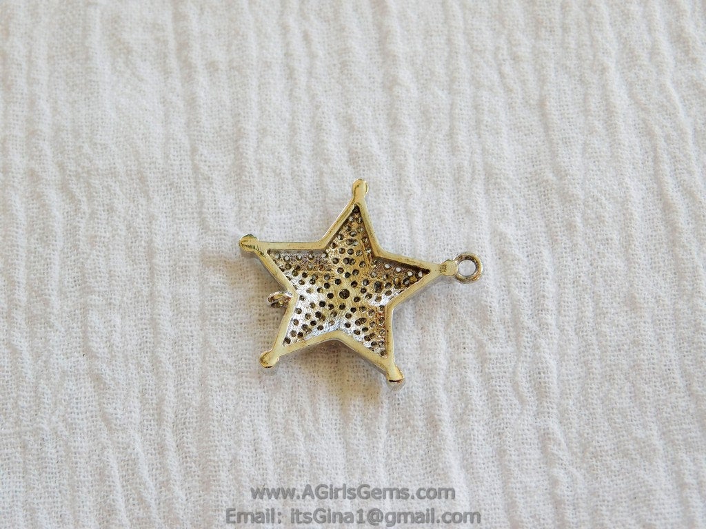 CZ Micro Pave Silver Connector Bead Sheriff Star Pendant - A Girls Gems