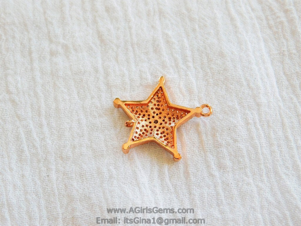 CZ Micro Pave Star Pendant Connector Bead for Tassel Rose Gold Plated Star Charm Sheriff Star Pendant for Bracelet AGGSM52