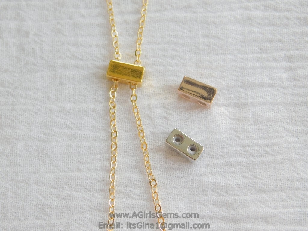Slider Beads, 14 K Gold Filled Dainty Chain Silicon Stopper Beads #2144, 2 Hole Bolo, Lariat Jewelry Findings