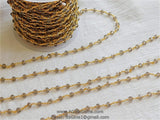 Smoky Grey Rosary Chain, 4 mm Crystal Gold Plated Chain CH #341, Boho Jewelry Chains