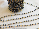 22k Gold Plated Black AB Rosary Chain, 6 mm Chains for Boho Jewelry CH #336, Gold Plated Mystic Grey AB