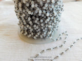 4 mm White Chalcedony Gunmetal Black Rosary Chain CH #312, Wire Wrapped Chains, By The Foot