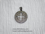 Round Disc Cross Pendant, CZ Micro Pave Cross 18 k Gold/Silver/Black Rhodium Plated Beads Cubic Zirconia Paved Holy Cross for Jewelry Making