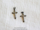 Gunmetal Black CZ Cross Charm, Small Paved Silver Cubic Zirconia Cross Pendants, 21 mm Dainty Rose Gold Cross #191