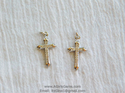 CZ Pave Cross Charms, Small Silver Cross Pendants #191, Dainty Cross 12 x 21 mm, Rosary Chain Chokers and Necklaces - A Girls Gems