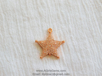 CZ Micro Pave Star Pendant Connector Bead for Tassel Rose Gold Plated Star Charm Sheriff Star Pendant for Bracelet AGGSM52 - A Girls Gems