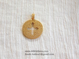 Micro Pave CZ Cross Disc Gold Pendant Plated Round CZ Holy Cross Cubic Zirconia Pendant - A Girls Gems