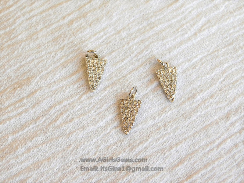 CZ Micro Pave Triangle Charm Silver Tiny Charm Pendants, Micro Pave Triangle Charms Cubic Zirconia Arrow Dangle 8 x 15 mm - A Girls Gems