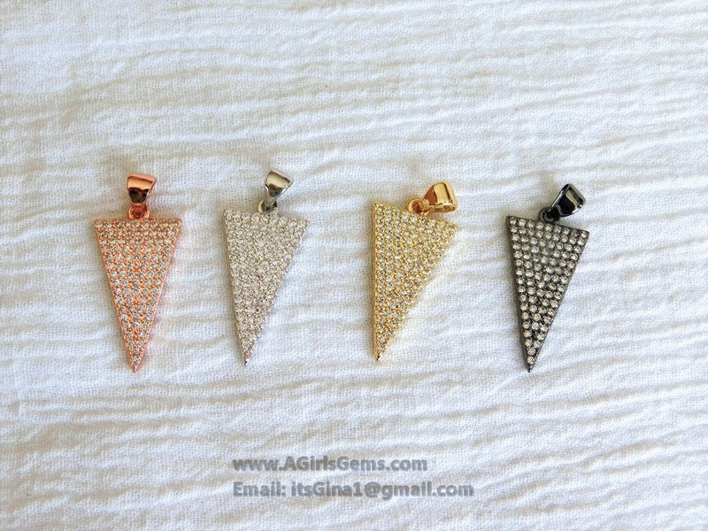 CZ Micro Pave Arrow Charm, Cubic Zirconia Arrowhead Pendant, Gold, Black, Rose Gold, Silver - A Girls Gems