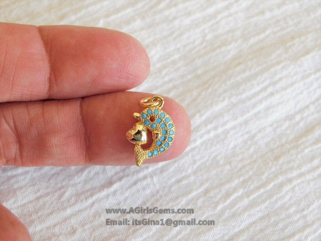 Turquoise Blue Dolphin Charm Pendant Gold Plated Fish Marine Animal Charm Connector Pendant Bracelet Necklace AGGSM267