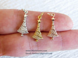 Micro Pave CZ Christmas Tree Charm, CZ Gold Christmas Tree Clear Cubic Zirconia #259, Holiday Jewelry