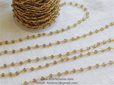 Smoky Grey Rosary Chain, 4 mm Crystal Gold Plated Chain CH #341, Boho Jewelry Chains