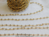 Smoky Grey Rosary Chain, 4 mm Crystal Gold Plated Chain CH #341, Boho Jewelry Chains