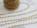 Smoky Grey Rosary Chain, 4 mm Crystal Gold Plated Chain CH #341, Boho Jewelry Chains