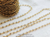 Smoky Grey Rosary Chain 6 mm Crystal 22k Gold Plated Chain for Boho Jewelry Chains Glass Beaded Rosary Roll Bulk Wholesale/By The Foot